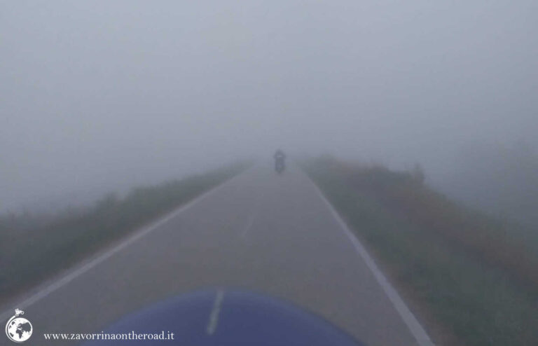 nebbia lungo l'argine del Po