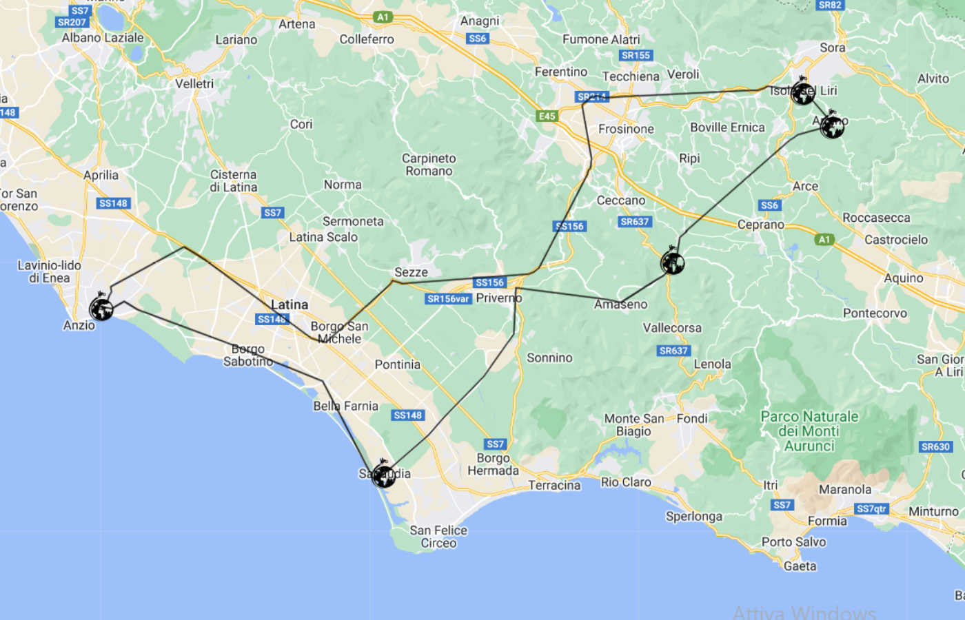 cartina dell'itinerario in moto Ciociaria 2 parte